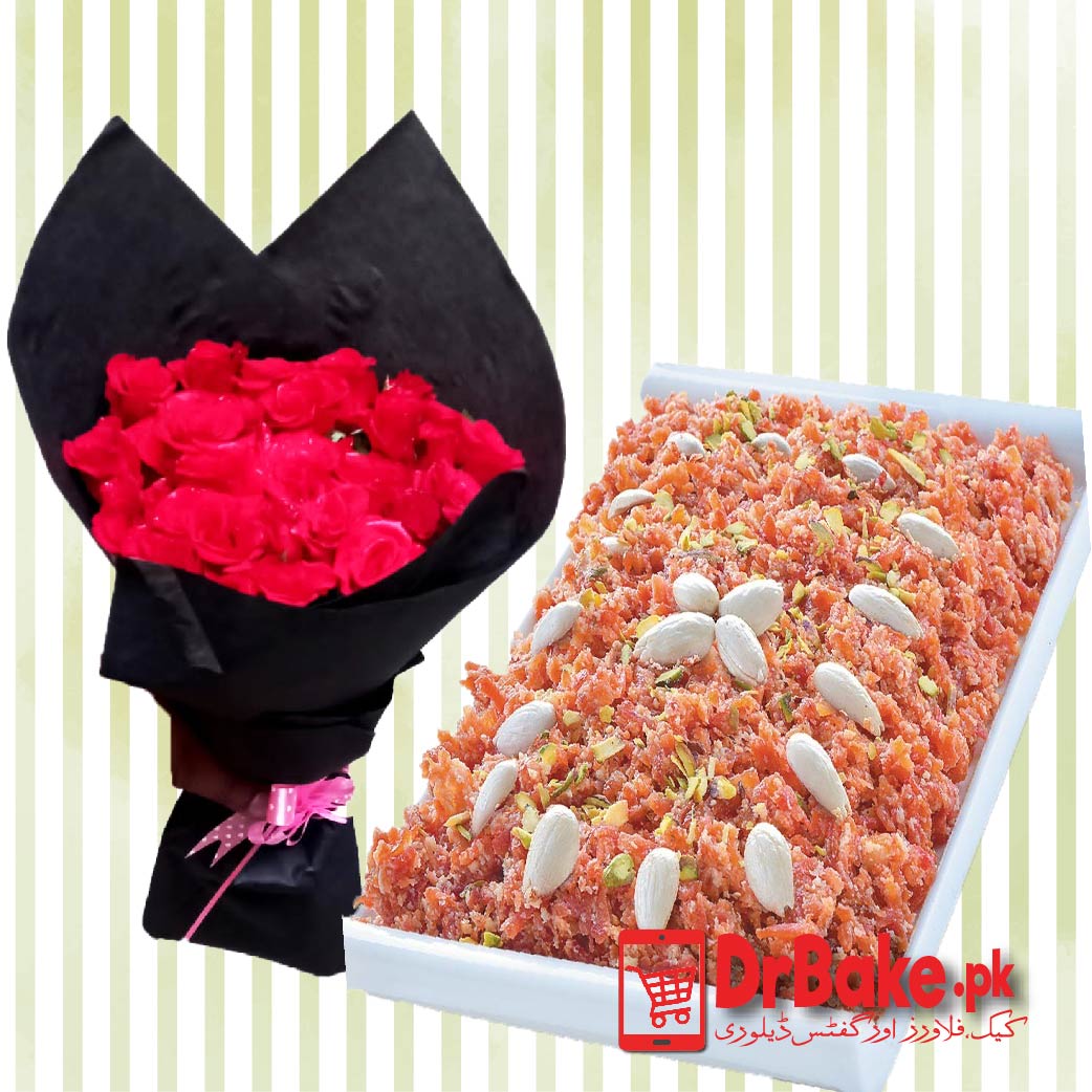 Send Winter Gifts Gajar Halwa & Bouquet Gift Deal