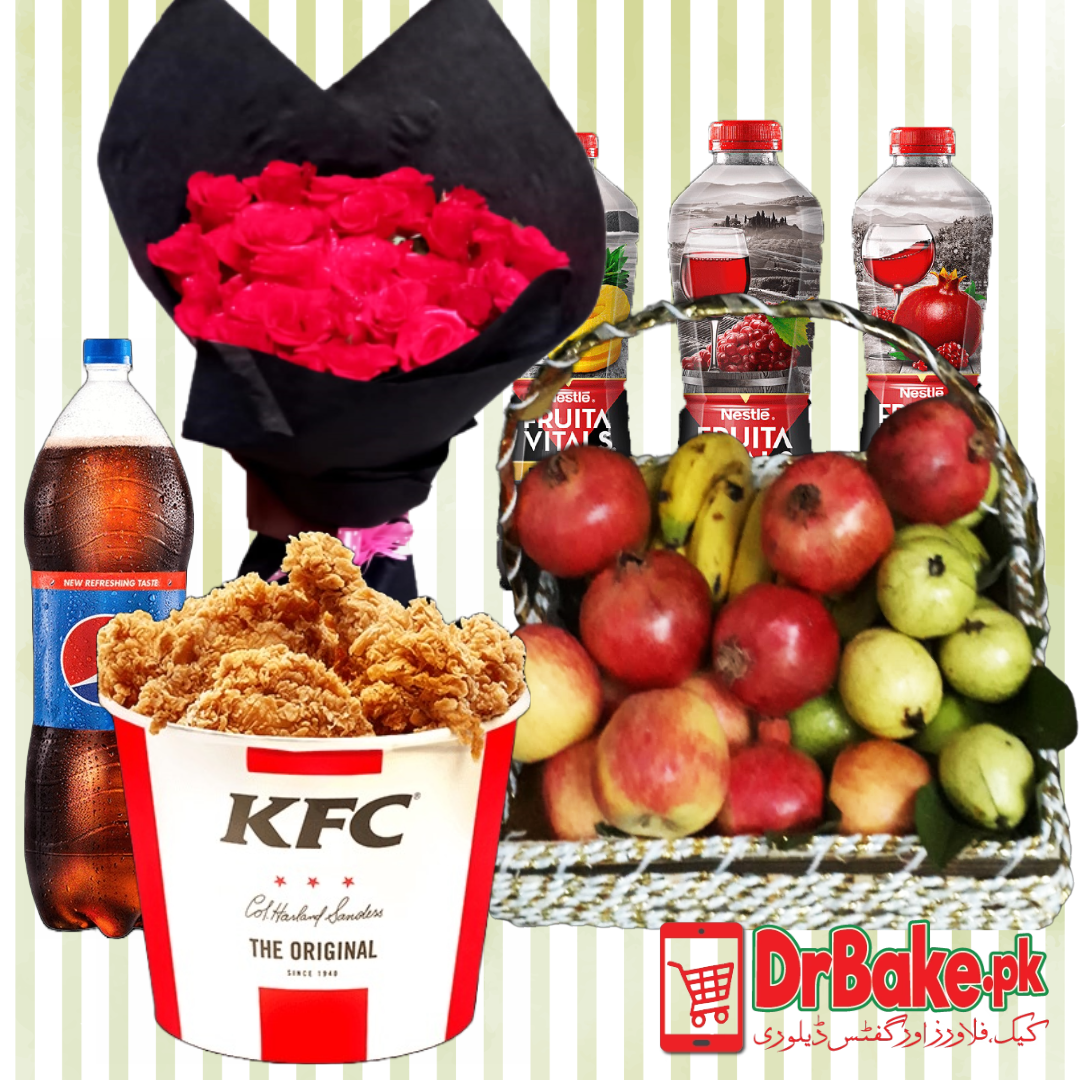 Gift Fruit Basket, KFC Chicken Bucket & Flowers to Pakistan