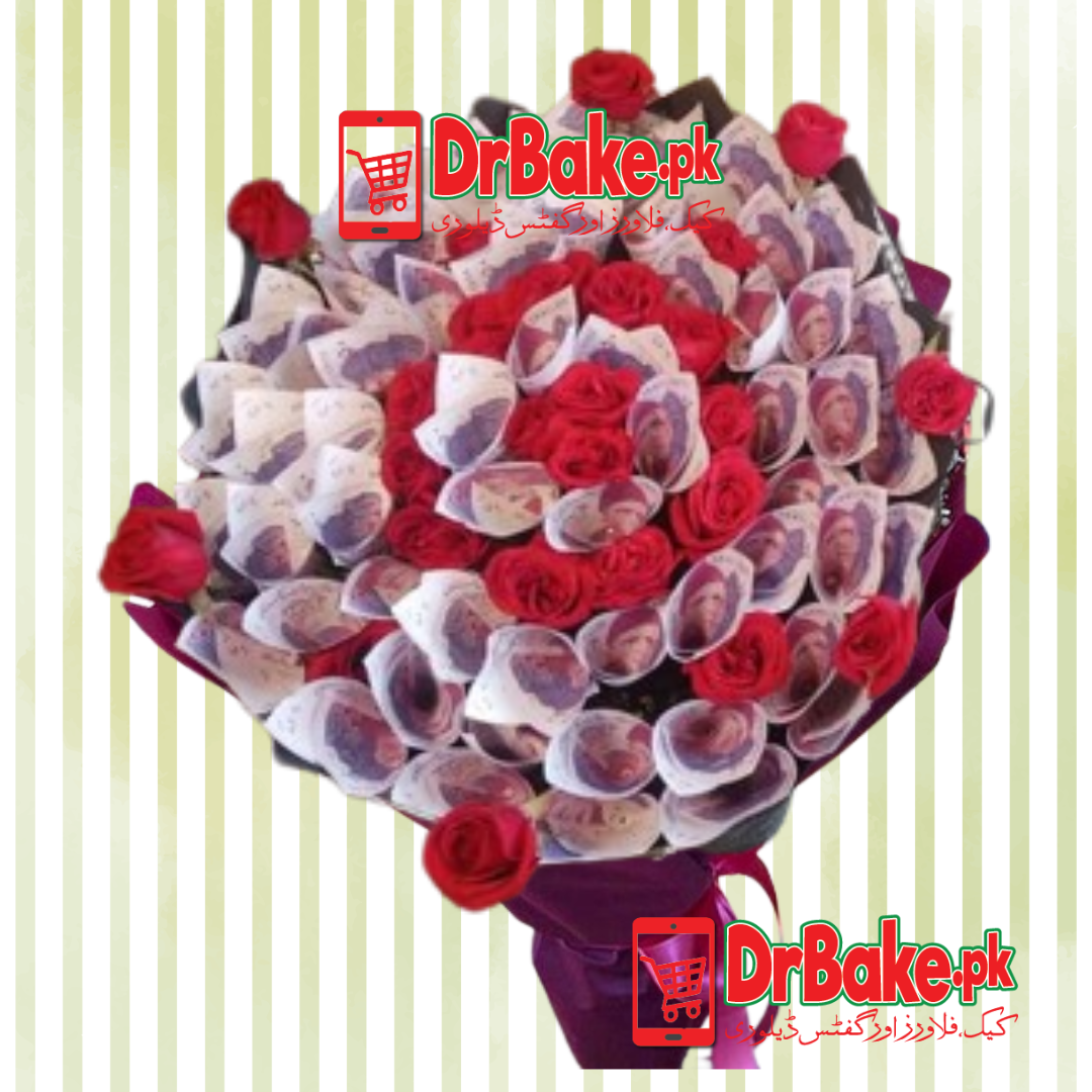 Red Roses & Cash Bouquet Rs.50 Notes