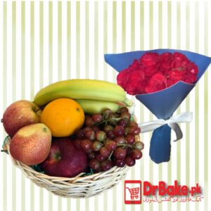 Small Deal of 12 Roses & 2kg Seasonal Fruit Basket